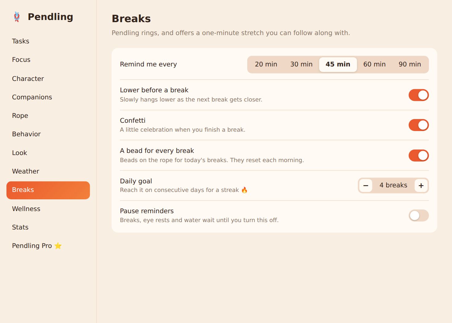 Settings → Breaks.