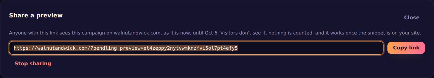 Share a preview: a link to your site with this campaign on it.
