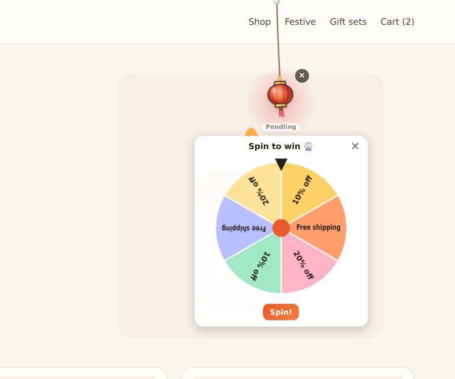 Spin the wheel: pull the charm, press Spin!